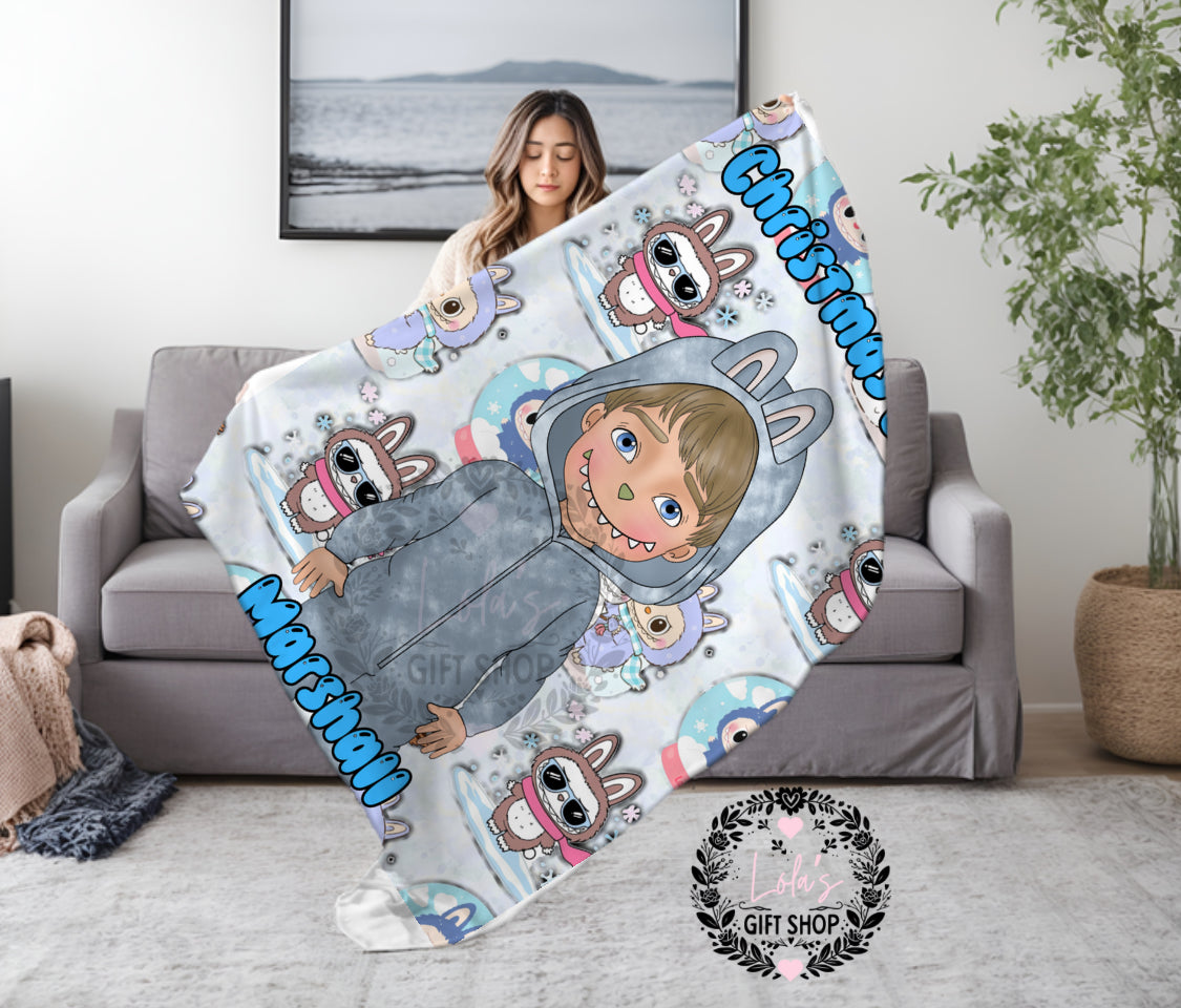 personalised Christmas Bubu blankets blue