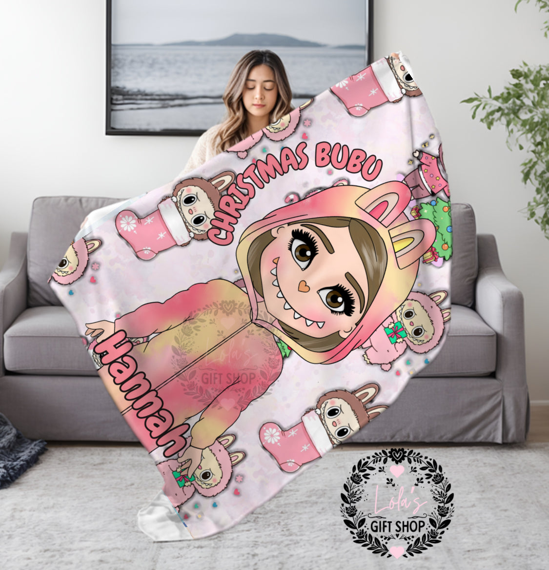 personalised Christmas Bubu blankets pink