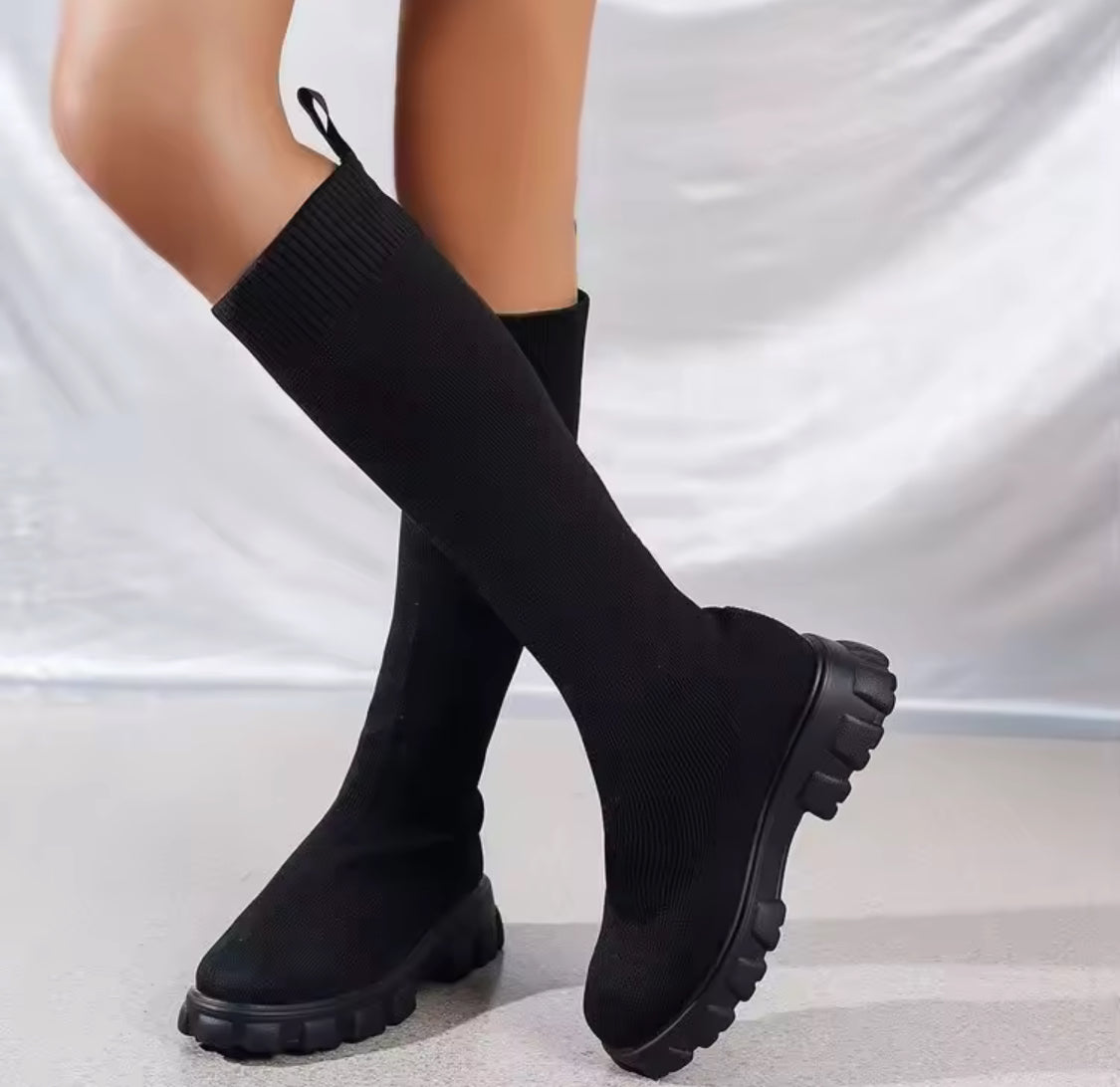 Fashion Women's Boots Mid Sleeve Elastic Socks Boots Thick Sole Boots