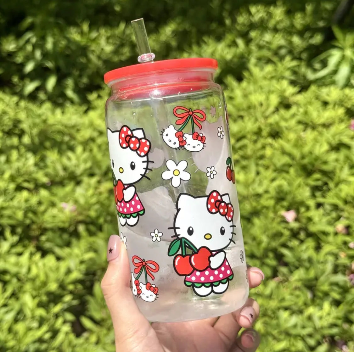 16oz red kitty plastic Libby can