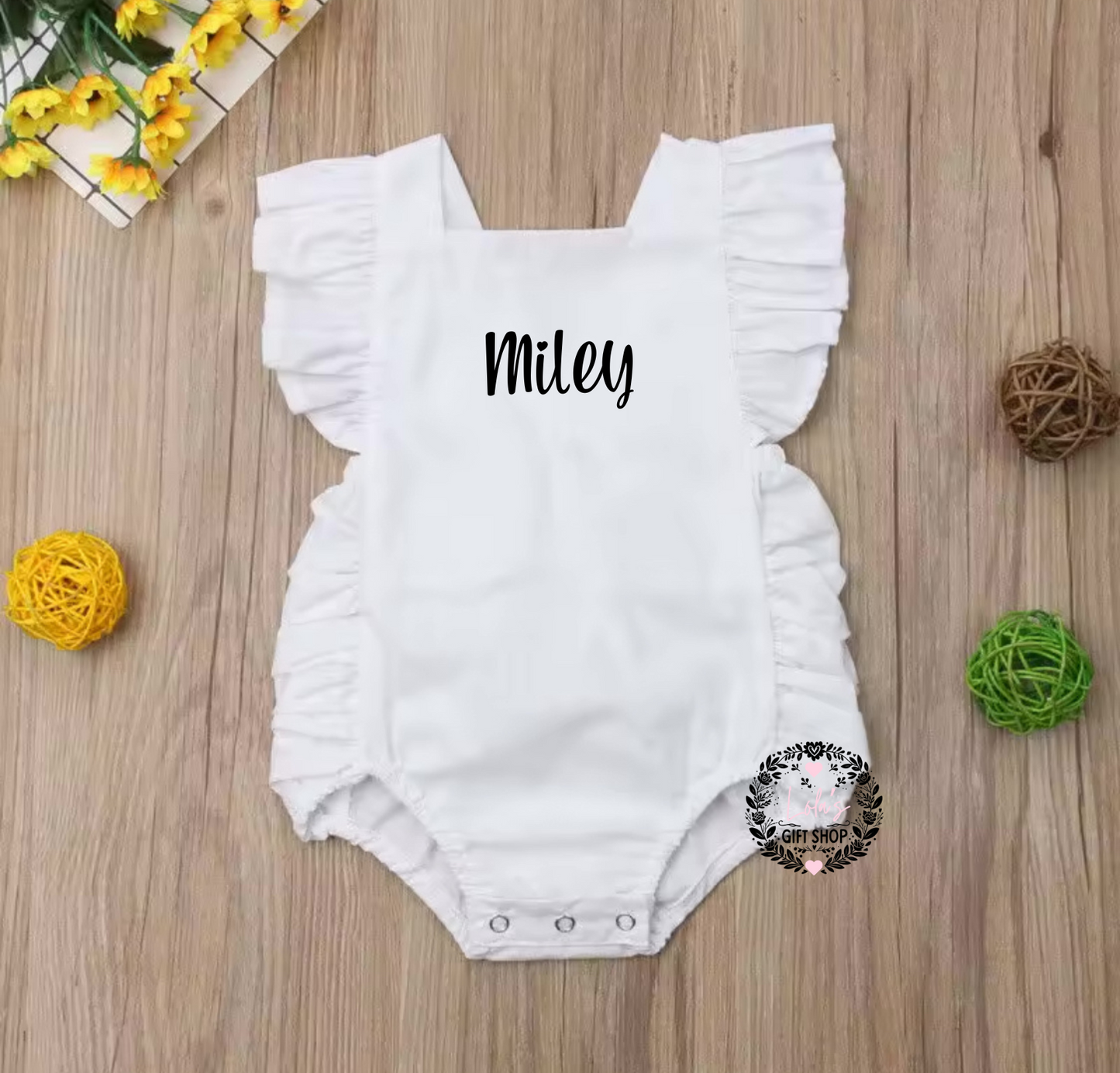 Ruffle personalised sleeveless romper (infants)