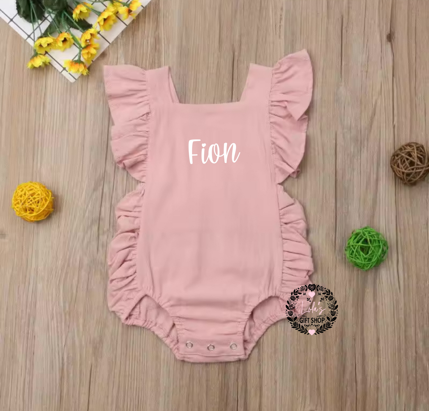 Ruffle personalised sleeveless romper (infants)