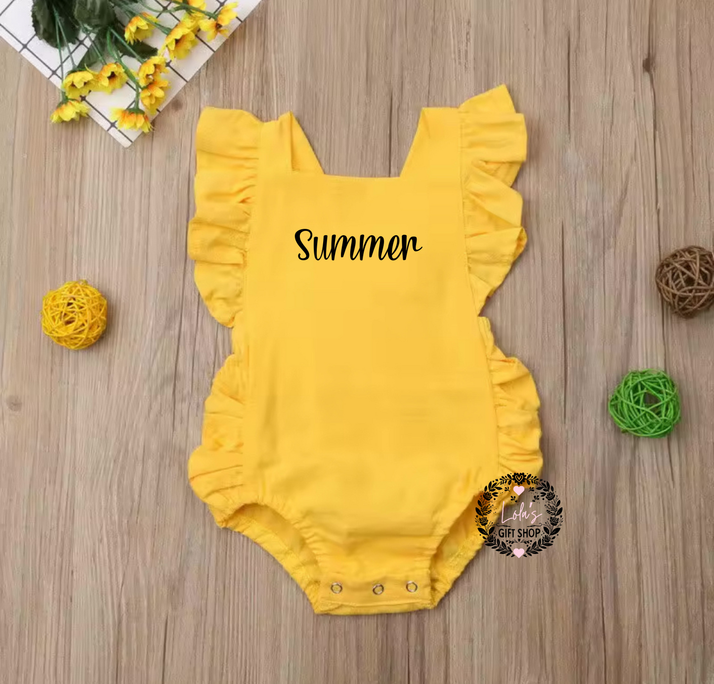 Ruffle personalised sleeveless romper (infants)