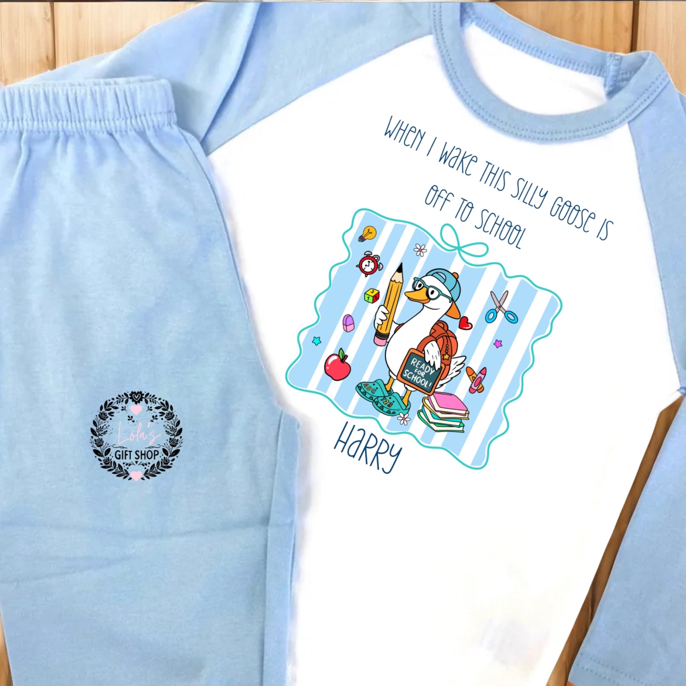Personalised "Silly Goose Off to School" Pyjamas – 6m to 10yrs