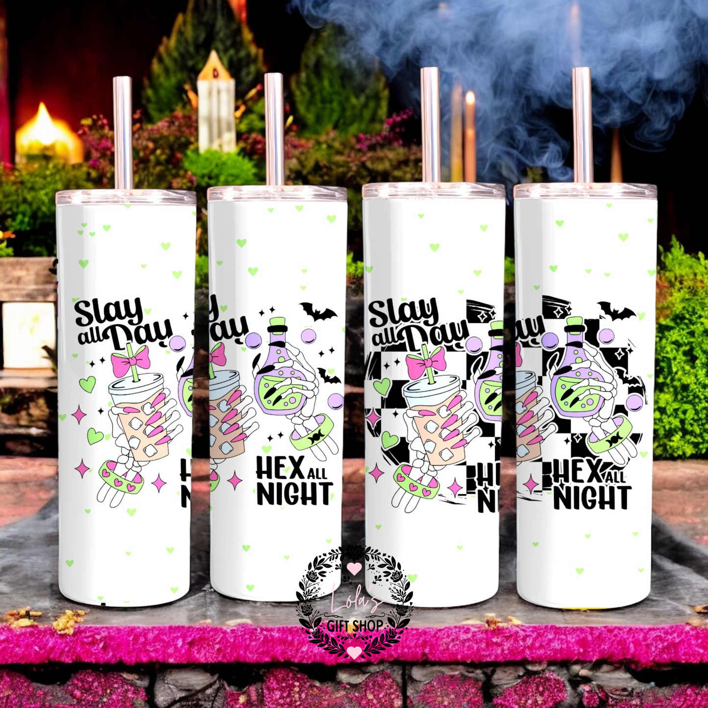 Slay all day hex all night 20oz tumbler