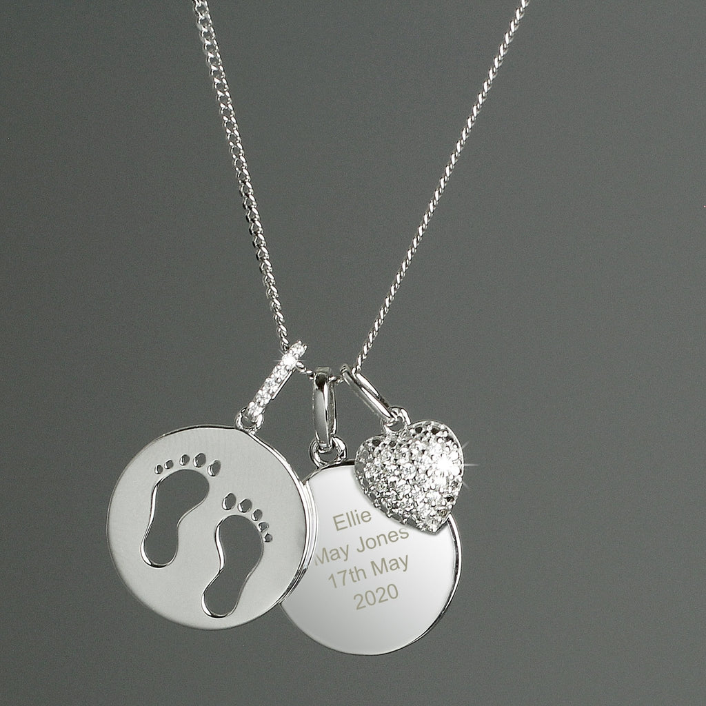 Personalised Footprints Sterling Silver & Cubic Zirconia Necklace - Lola’s gift shop <3Personalised Footprints Sterling Silver & Cubic Zirconia NecklaceLola’s gift shop <3