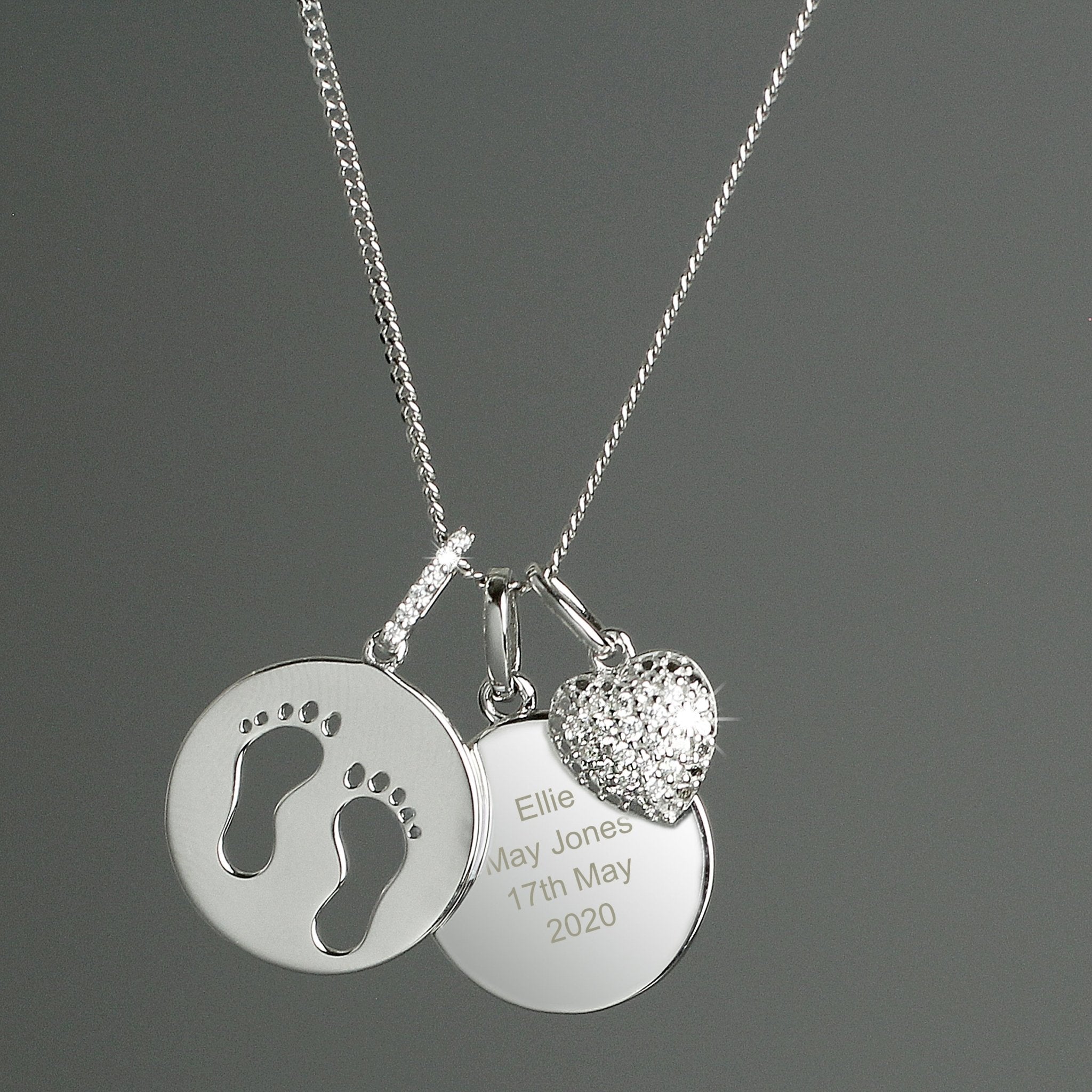 Personalised Footprints Sterling Silver & Cubic Zirconia Necklace - Lola’s gift shop <3Personalised Footprints Sterling Silver & Cubic Zirconia NecklaceLola’s gift shop <3