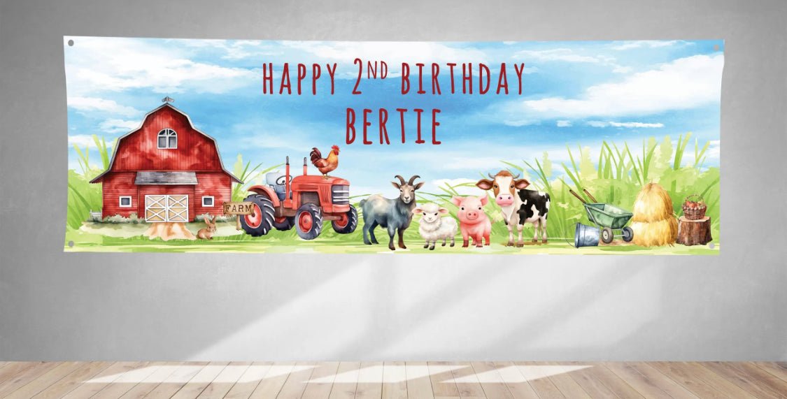 Personalised Farm Birthday PVC Banner 1ft x 3ft BB004 - Lola’s gift shop <3Personalised Farm Birthday PVC Banner 1ft x 3ft BB004Lola’s gift shop <3