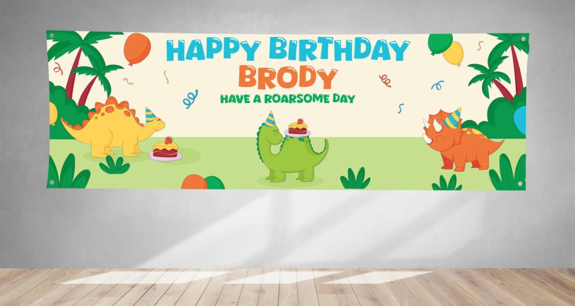 Personalised Dinosaur V1 PVC Banner 1ft x 3ft BB043 - Lola’s gift shop <3Personalised Dinosaur V1 PVC Banner 1ft x 3ft BB043Lola’s gift shop <3