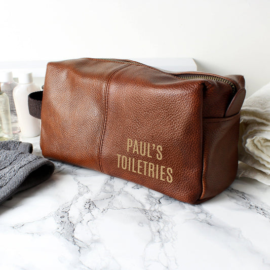 Personalised Luxury Brown leatherette Wash Bag - Lola’s gift shop <3Personalised Luxury Brown leatherette Wash BagLola’s gift shop <3