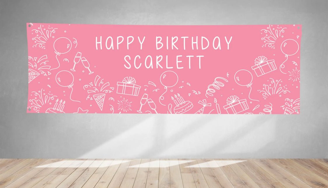 Personalised Pink With White Elements PVC Banner 1ft x 3ft BB021 - Lola’s gift shop <3Personalised Pink With White Elements PVC Banner 1ft x 3ft BB021Lola’s gift shop <3