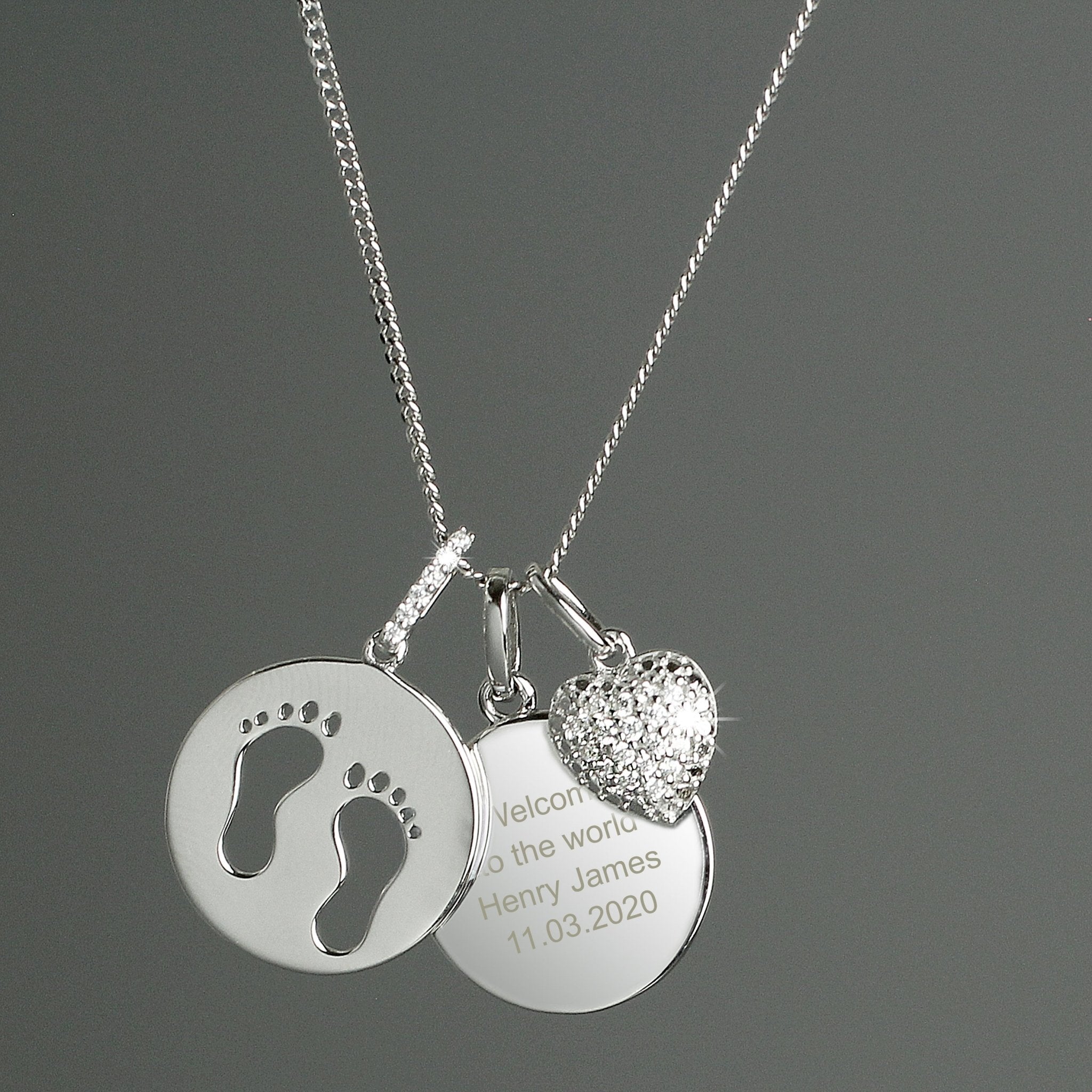 Personalised Footprints Sterling Silver & Cubic Zirconia Necklace - Lola’s gift shop <3Personalised Footprints Sterling Silver & Cubic Zirconia NecklaceLola’s gift shop <3