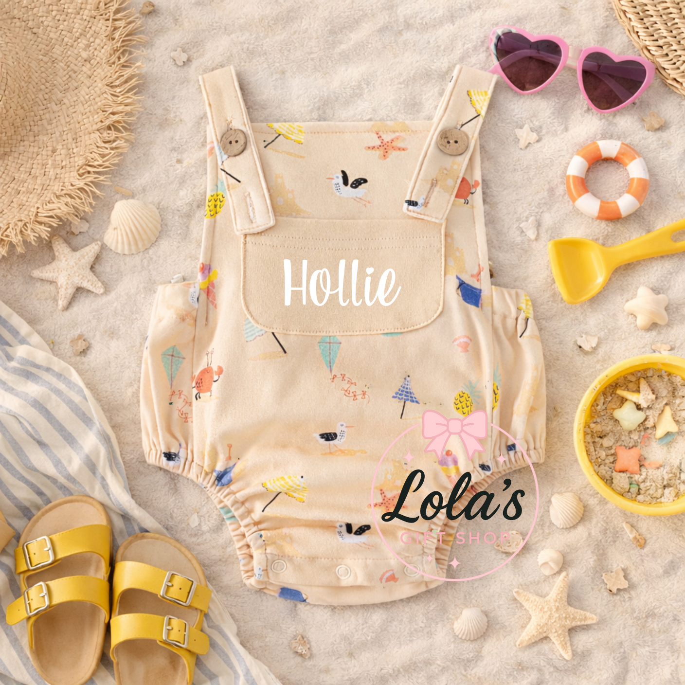 Seaside personalised dungaree romper