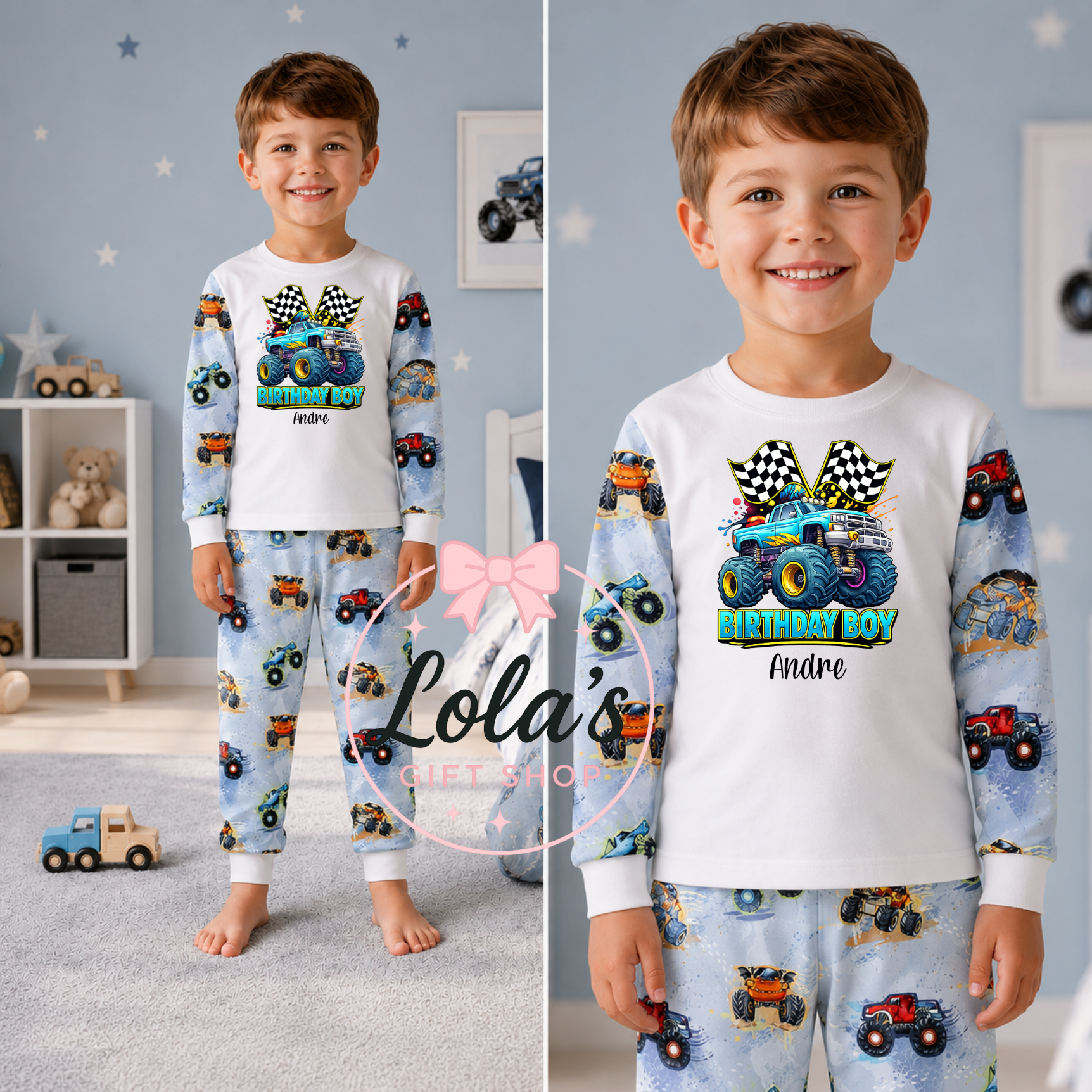 Birthday monster truck pyjamas