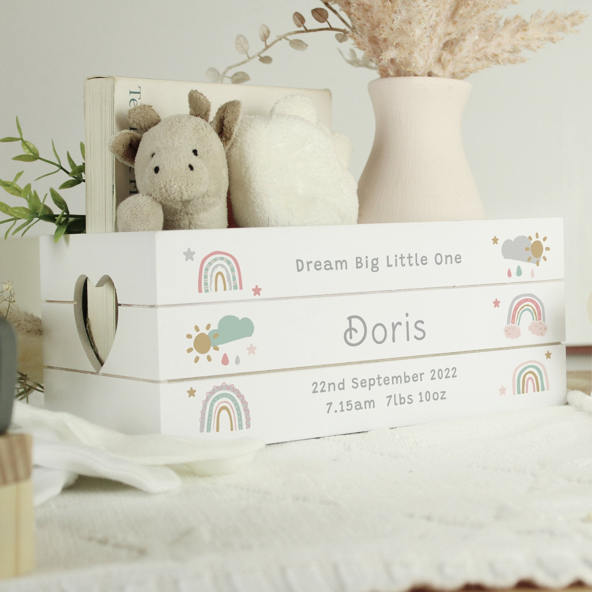 Personalised Rainbow White Wooden Crate - Lola’s gift shop <3Personalised Rainbow White Wooden CrateLola’s gift shop <3