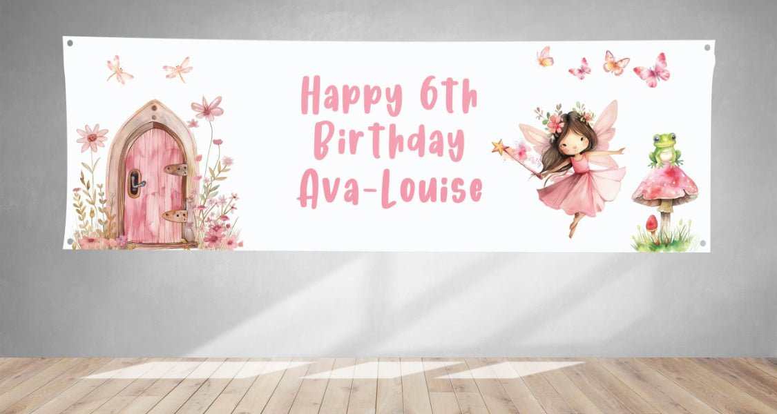 Personalised Pink Fairy Birthday PVC Banner 1ft x 3ft BB010 - Lola’s gift shop <3Personalised Pink Fairy Birthday PVC Banner 1ft x 3ft BB010Lola’s gift shop <3