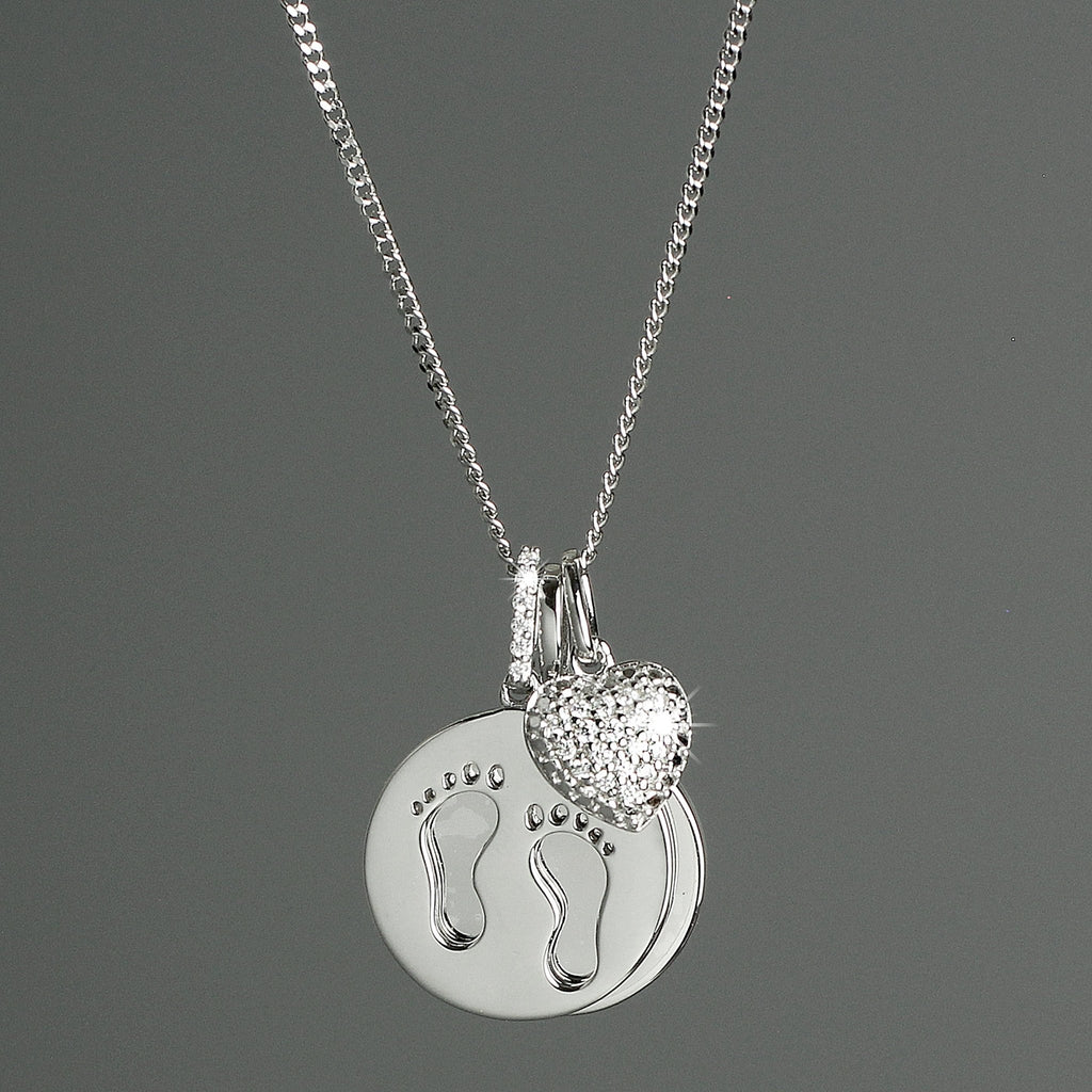 Personalised Footprints Sterling Silver & Cubic Zirconia Necklace - Lola’s gift shop <3Personalised Footprints Sterling Silver & Cubic Zirconia NecklaceLola’s gift shop <3