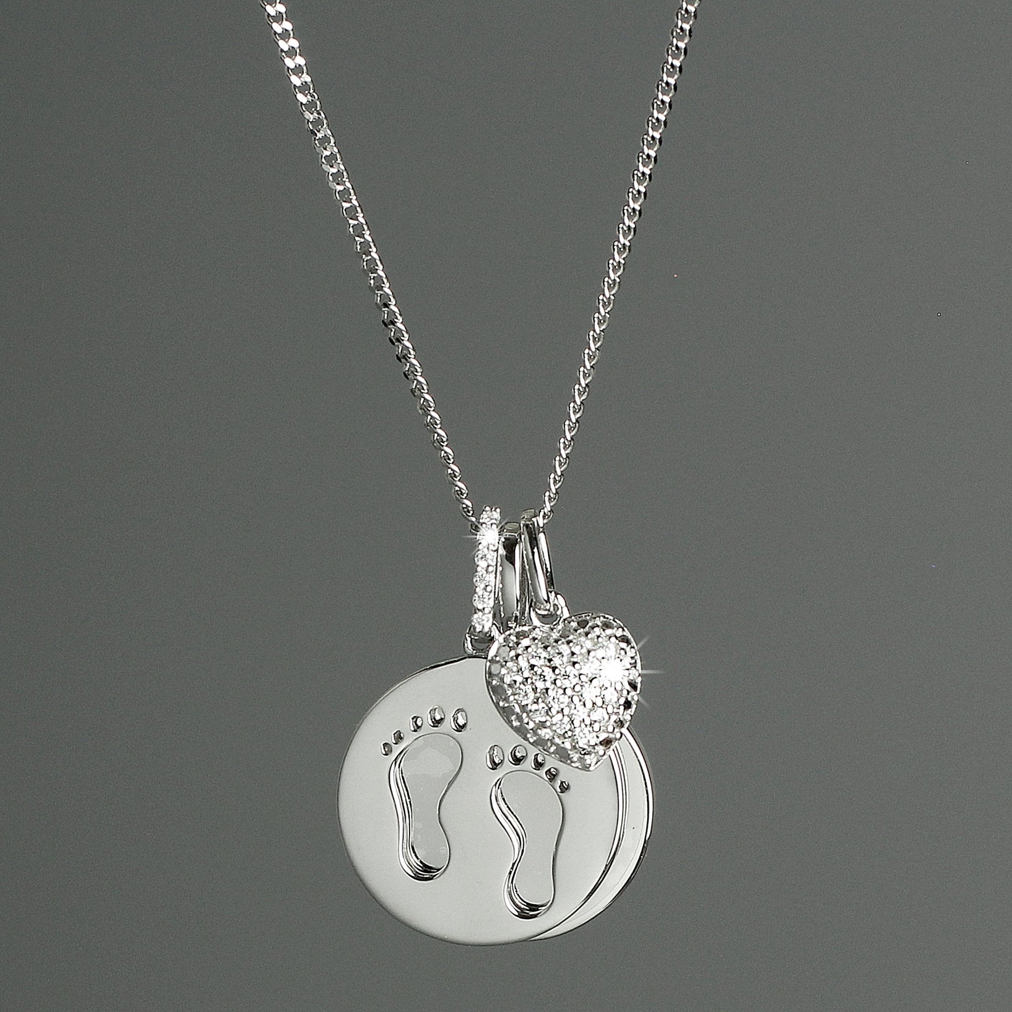 Personalised Footprints Sterling Silver & Cubic Zirconia Necklace - Lola’s gift shop <3Personalised Footprints Sterling Silver & Cubic Zirconia NecklaceLola’s gift shop <3