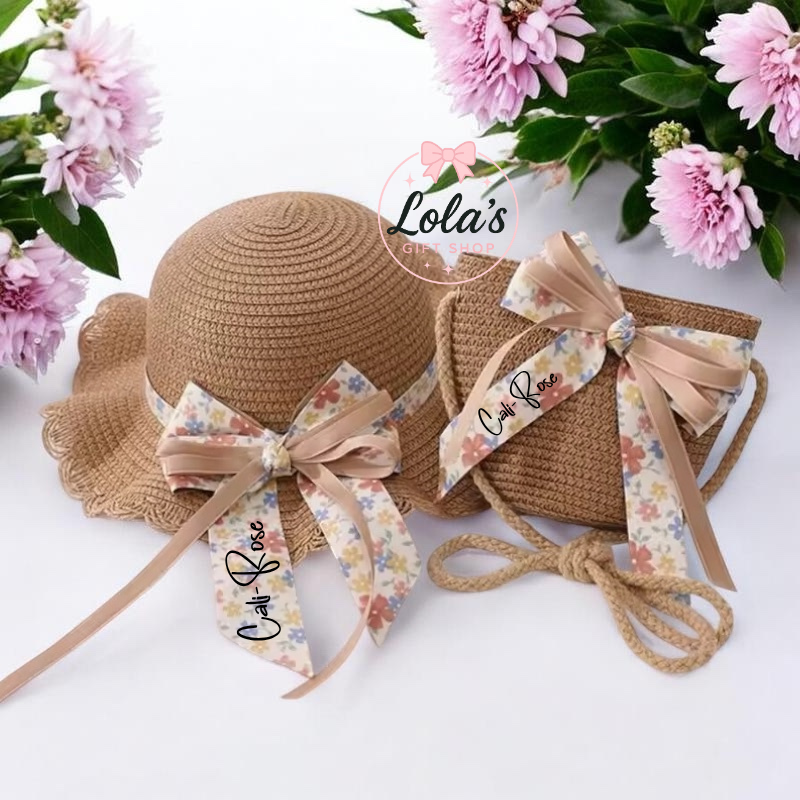 Personalised straw hat and matching bag