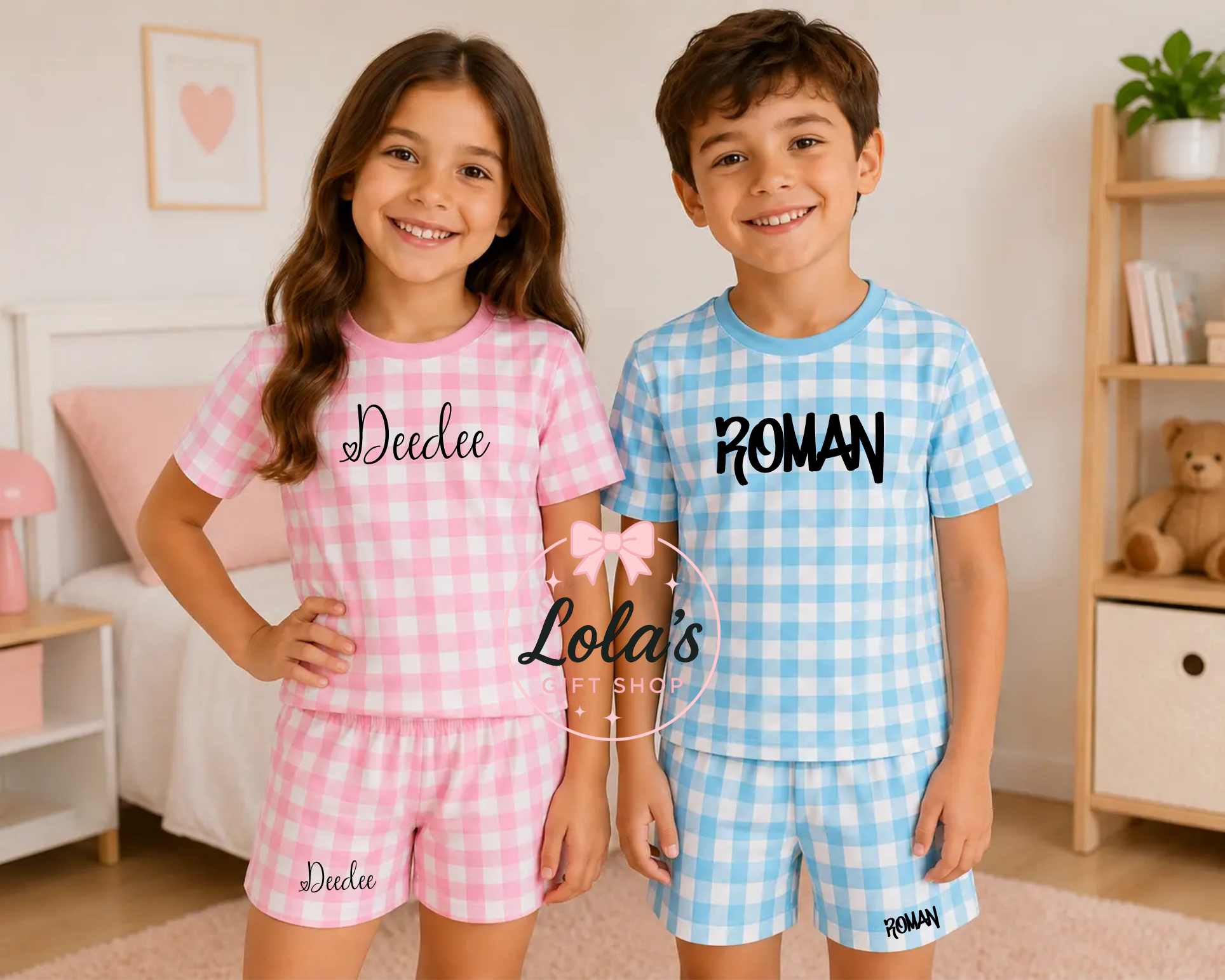 Gingham Style Cotton Shorts Sets - Kids