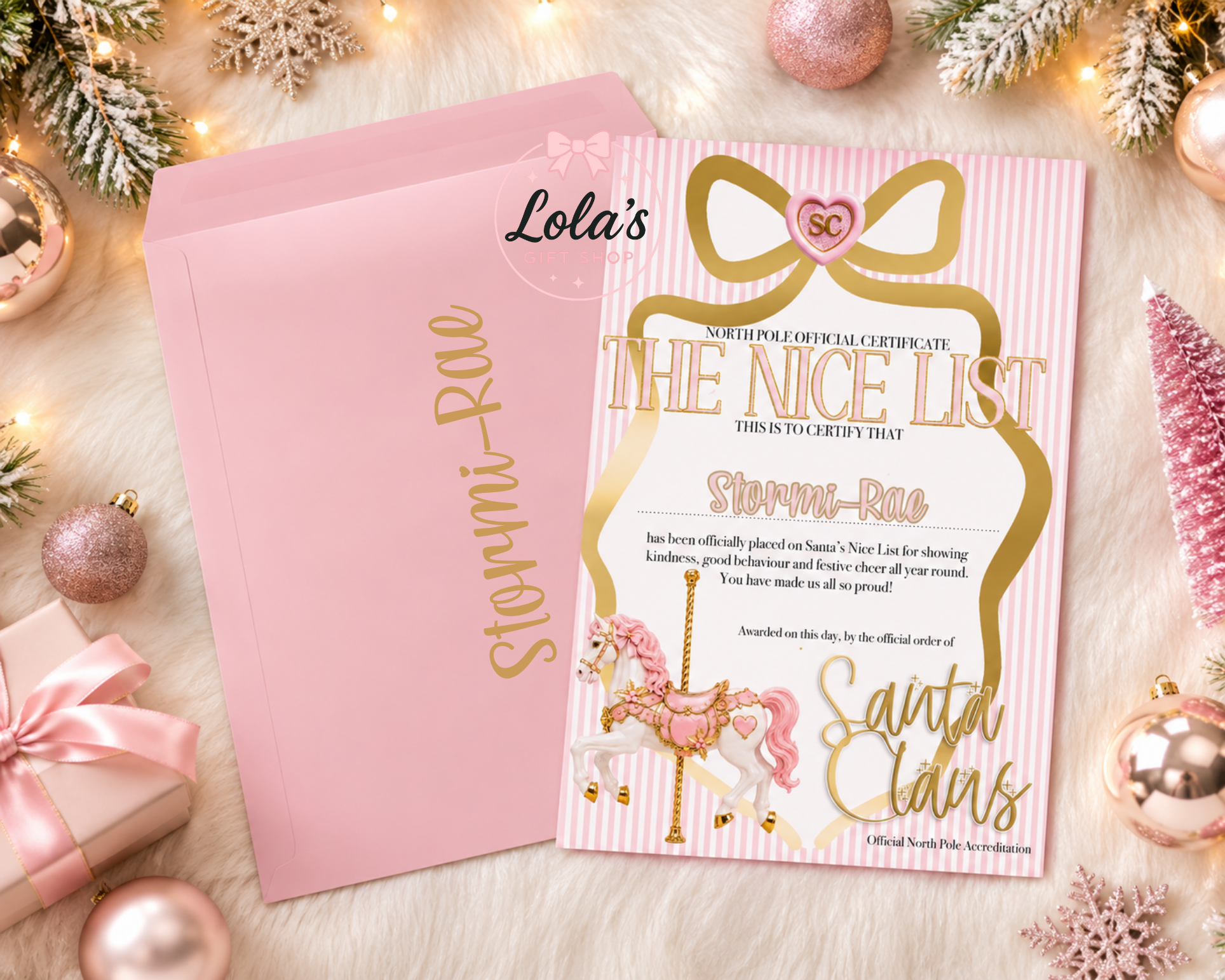 Carousel horse Christmas nice list & Envelope