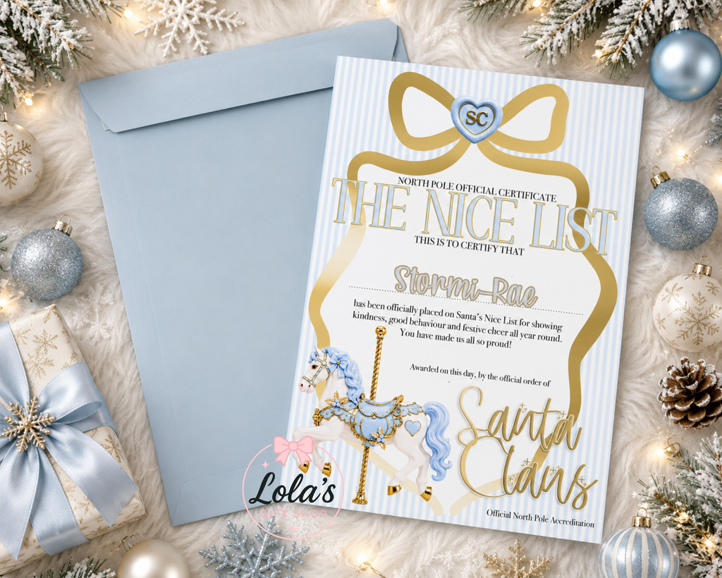 Carousel horse Christmas nice list & Envelope