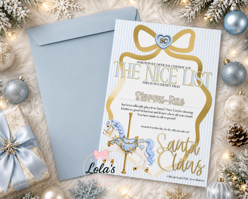Carousel horse Christmas nice list & Envelope