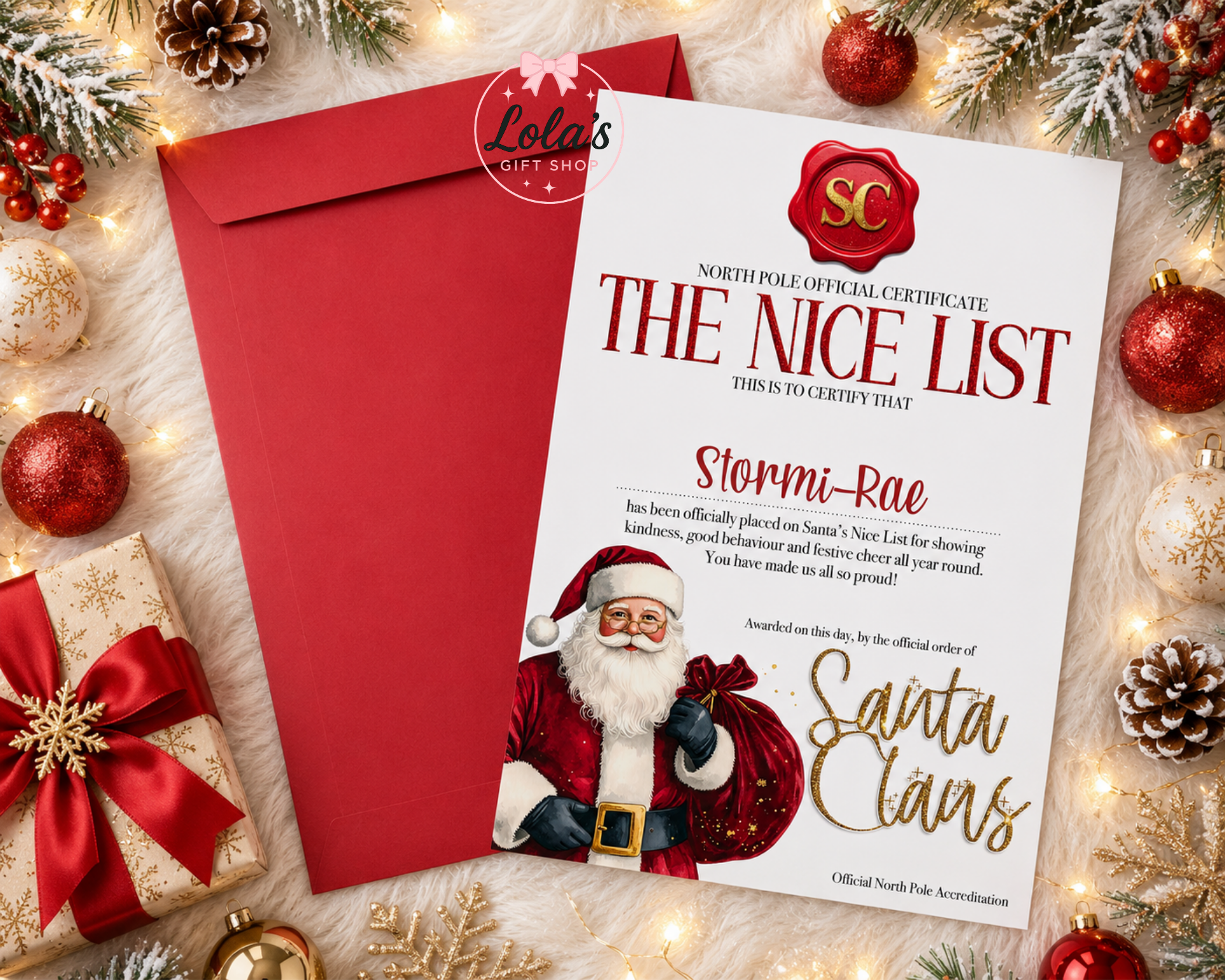 Personalised Santa nice list & Red envelope
