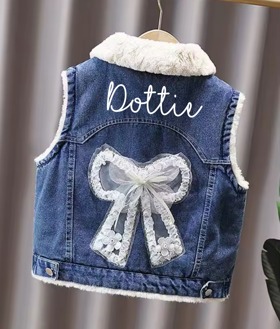 Personalised Faux Fur Denim waist coat – Bow Back Design