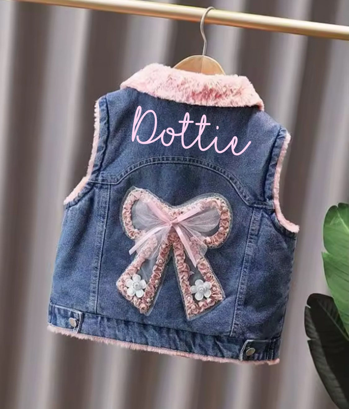 Personalised Faux Fur Denim waist coat – Bow Back Design