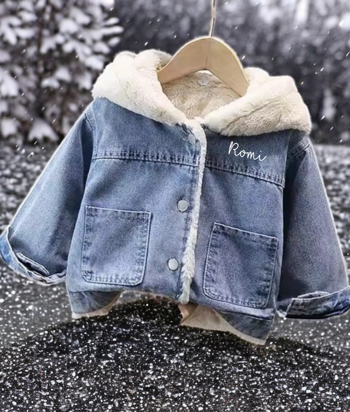 Personalised Faux Fur Denim Jacket – Bow Back Design
