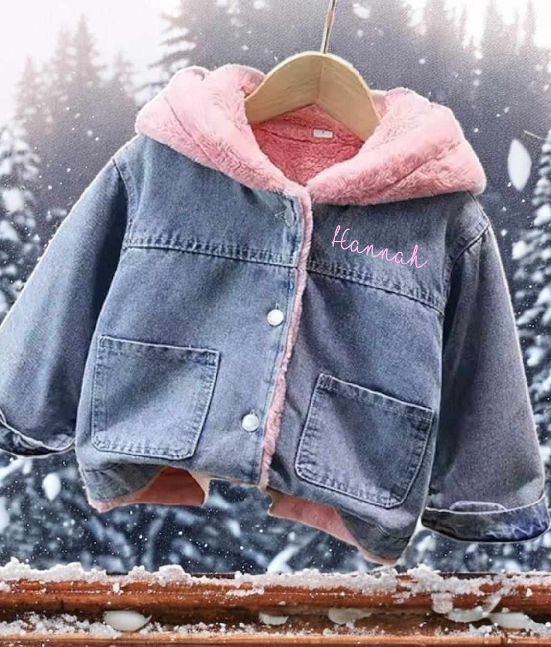 Personalised Faux Fur Denim Jacket – Bow Back Design