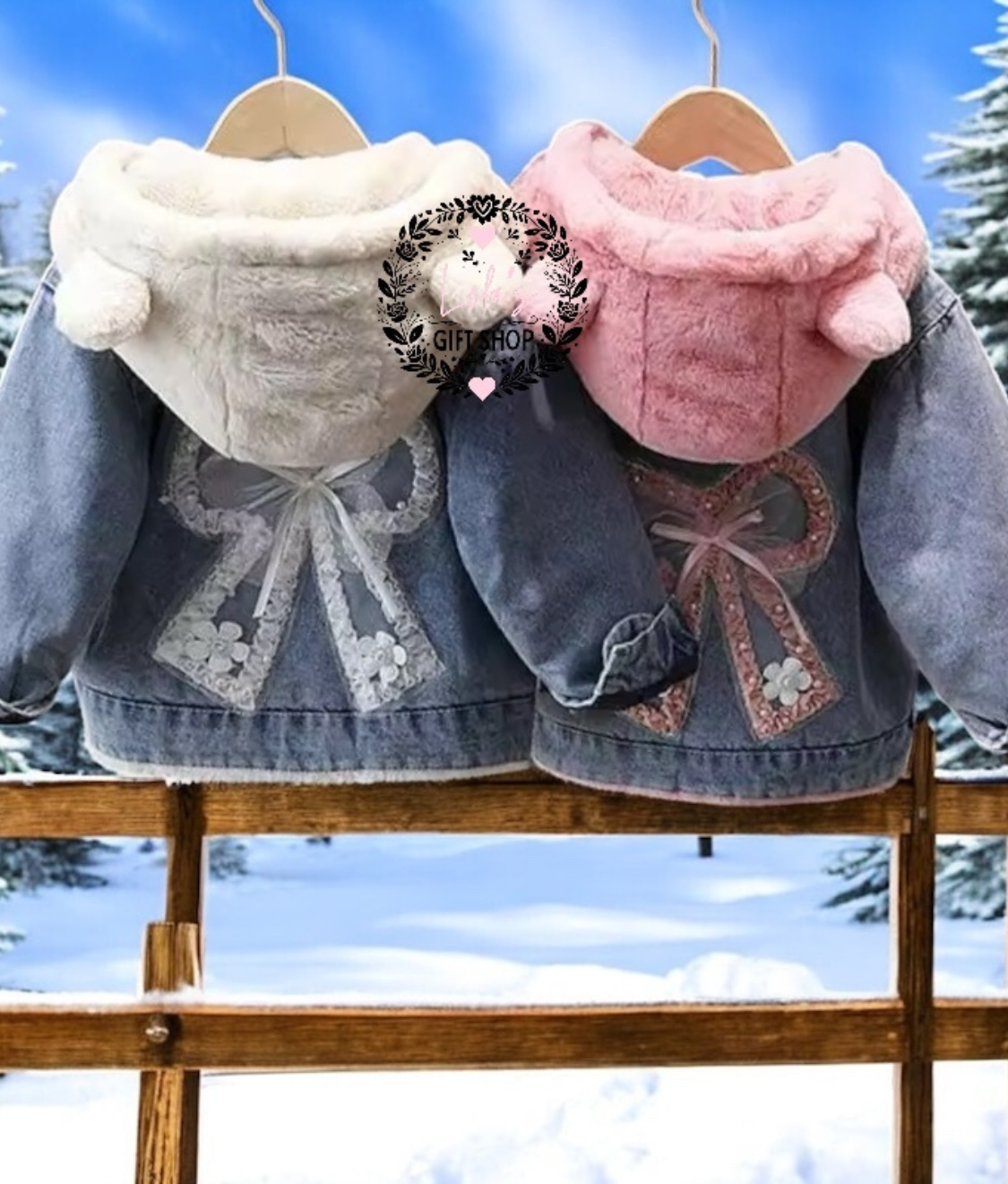 Personalised Faux Fur Denim Jacket – Bow Back Design
