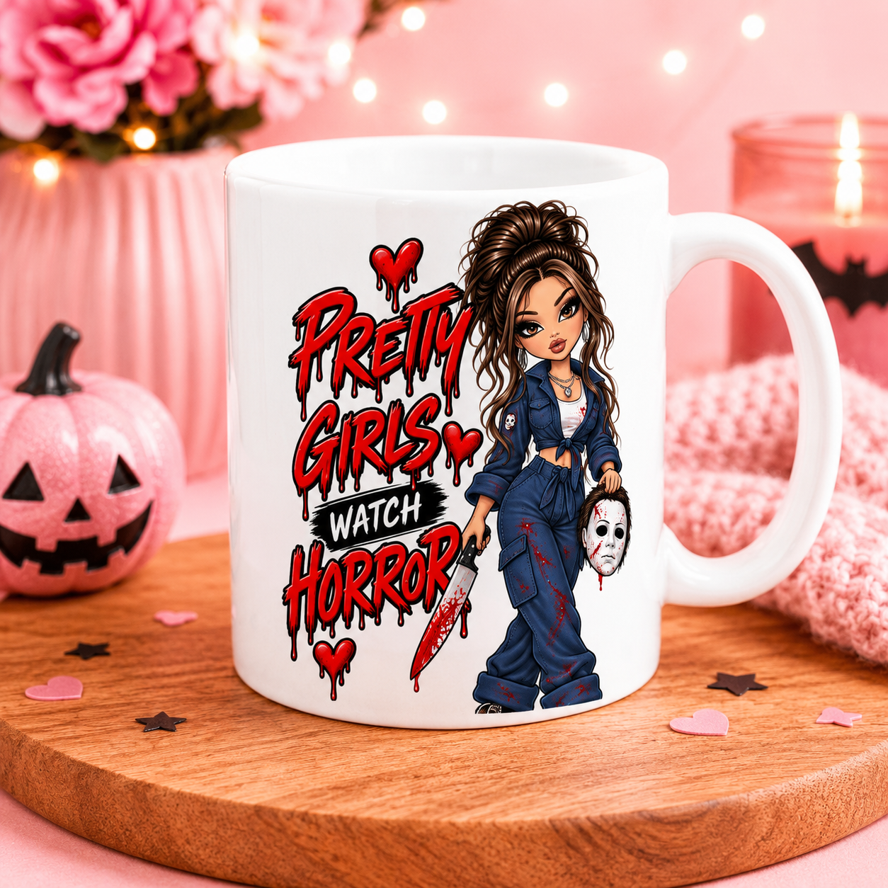 Pretty girls watch horror 11oz mug