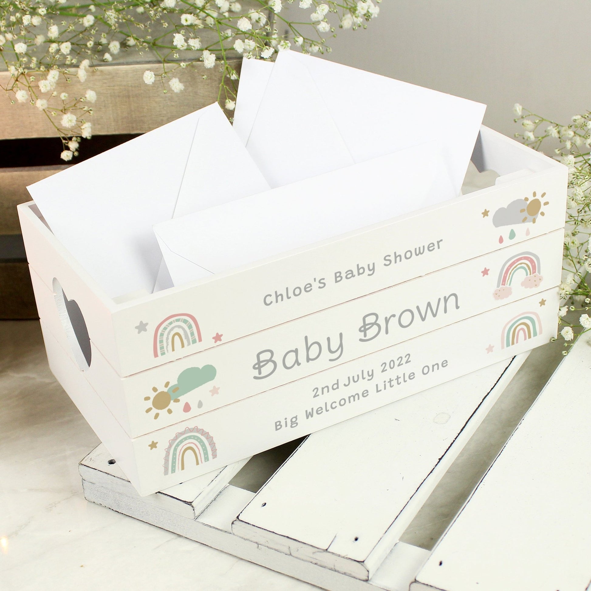 Personalised Rainbow White Wooden Crate - Lola’s gift shop <3Personalised Rainbow White Wooden CrateLola’s gift shop <3