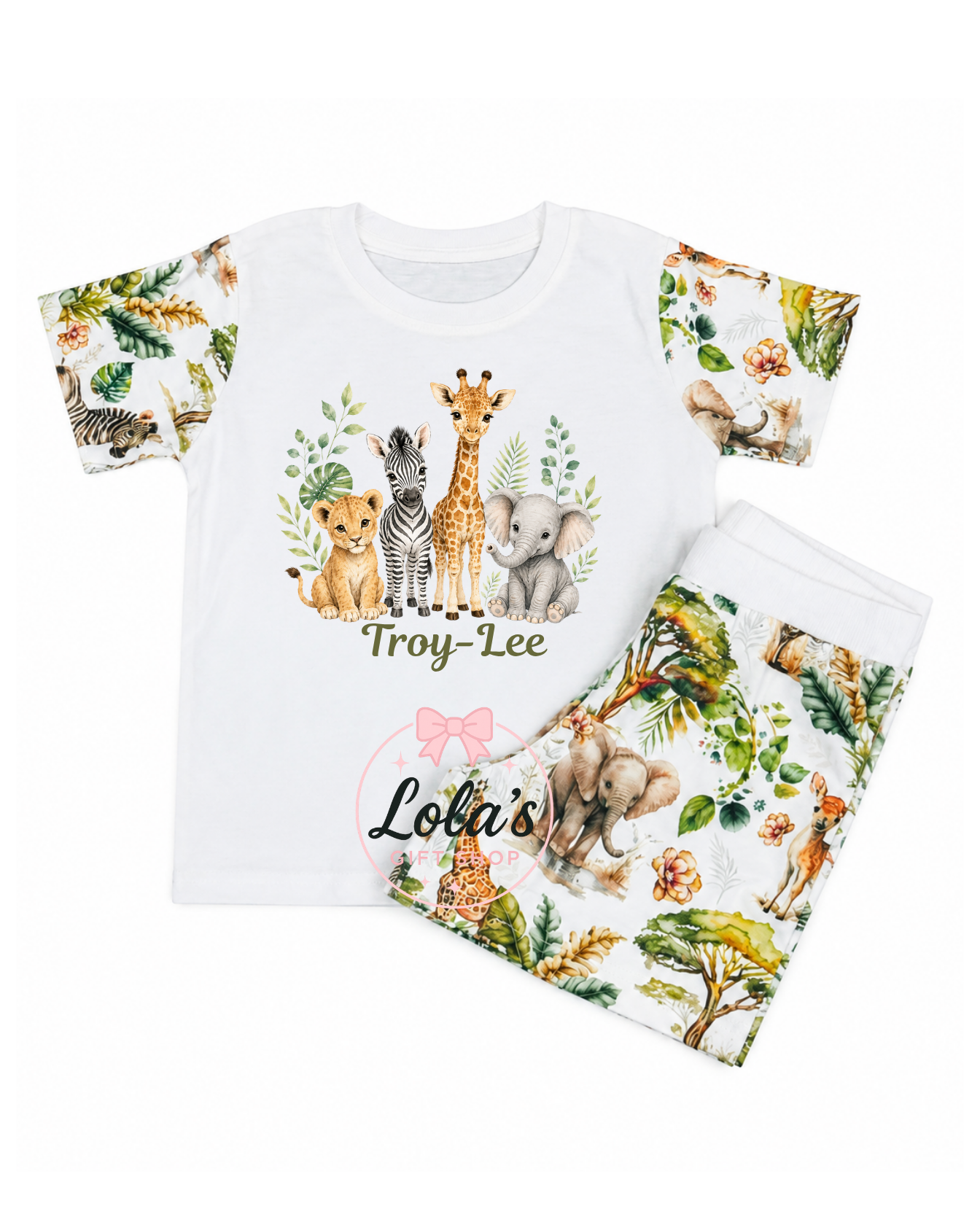 Personalised jungle shorts and Tshirt