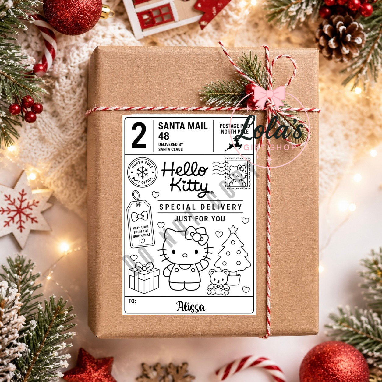 Kitty inspired Christmas present labels