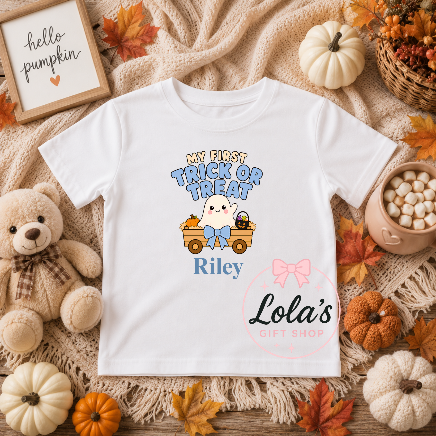 My first trick or treat pink or blue personalised tshirt