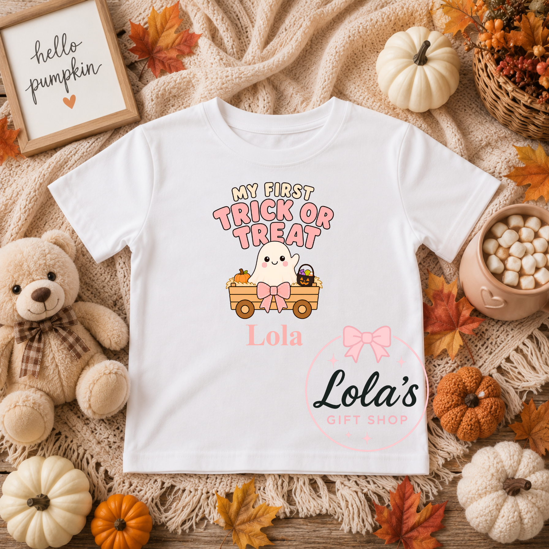 My first trick or treat pink or blue personalised tshirt