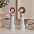 Metallic handheld fan personalised