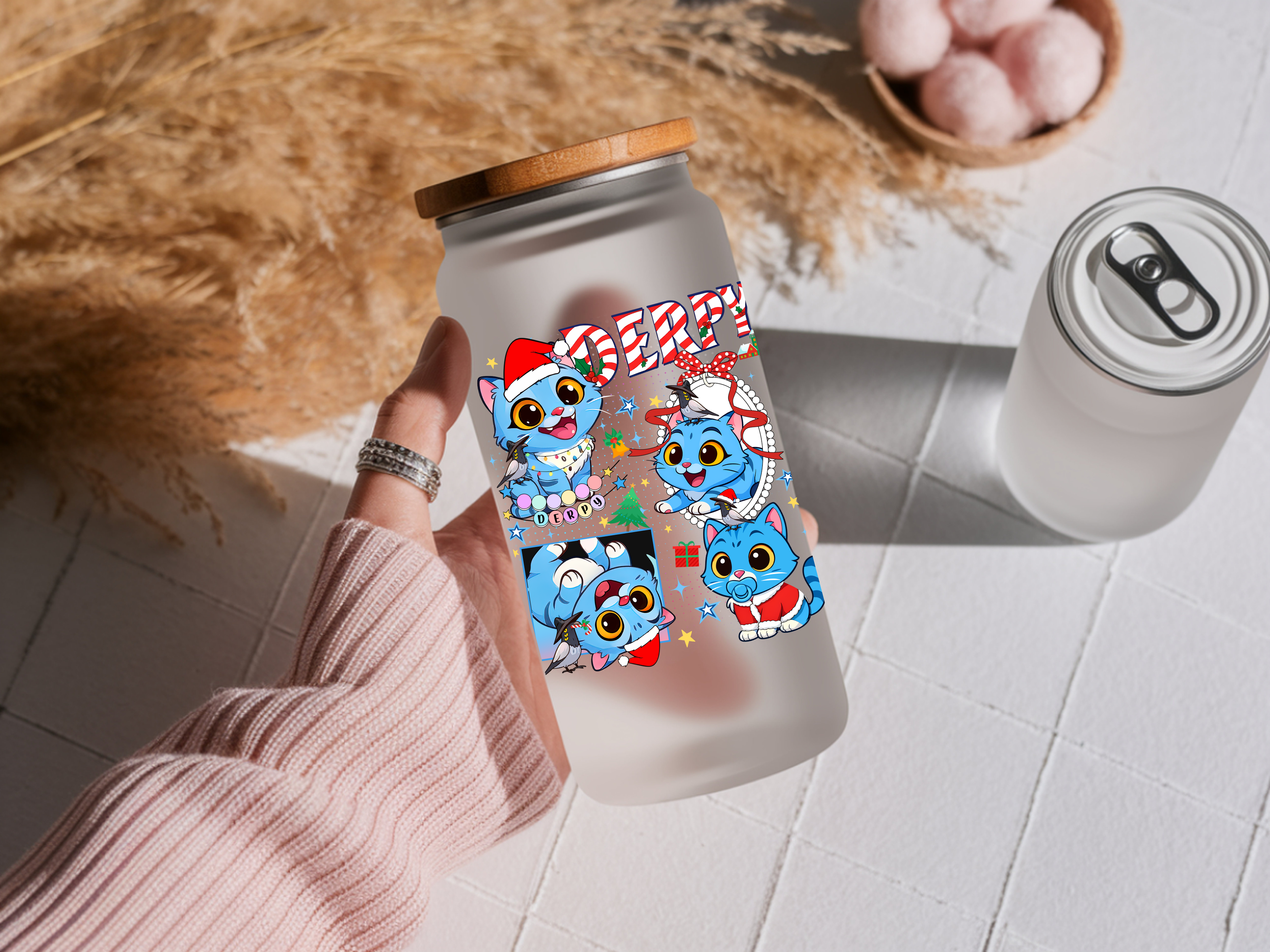 DH cat Christmas 16oz Libby can