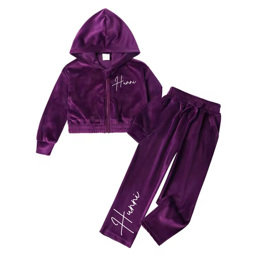 Personalised velvet zip cropped tracksuit