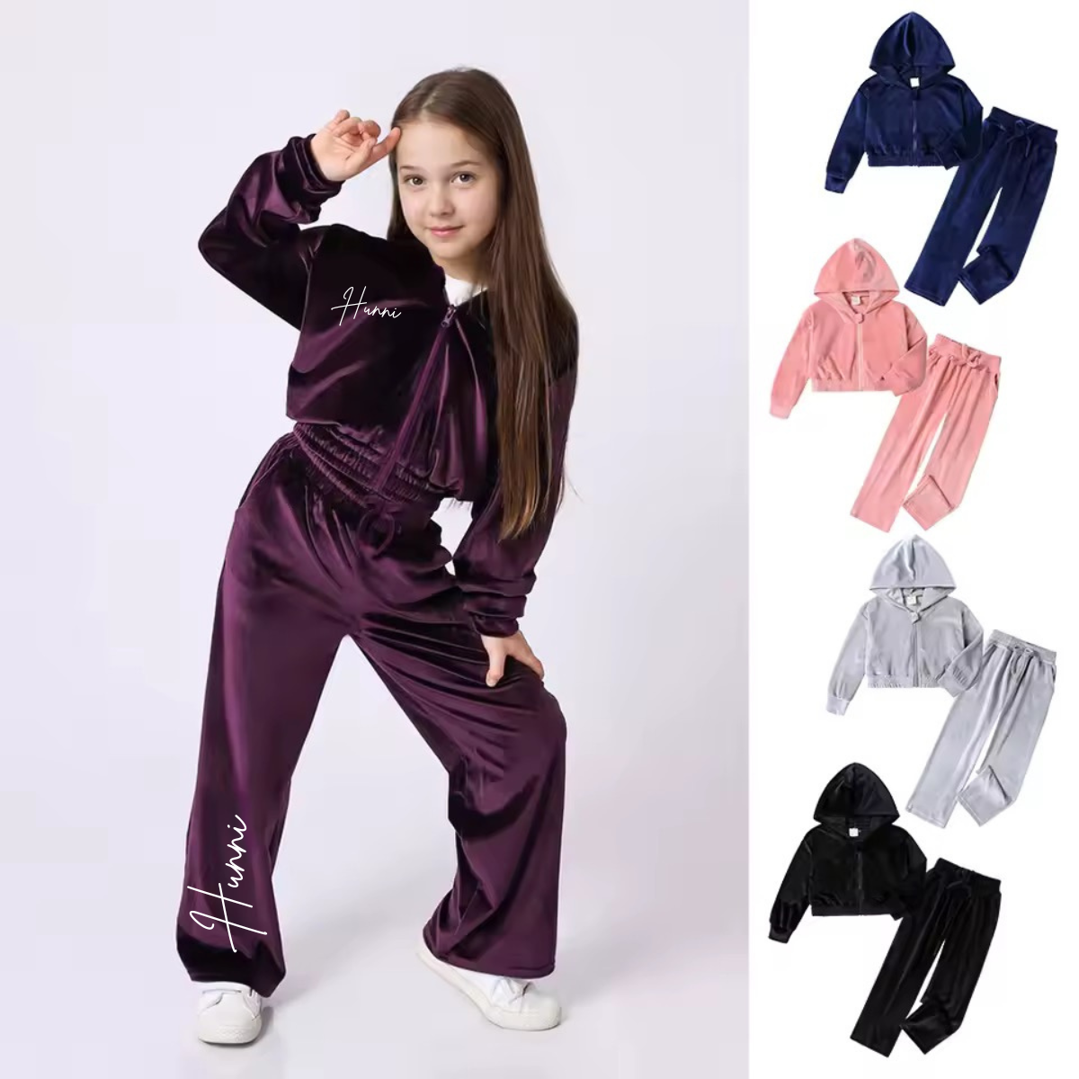 Personalised velvet zip cropped tracksuit