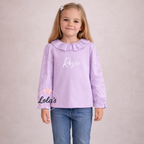Personalised linen long sleeve frill top