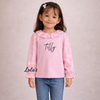 Personalised linen long sleeve frill top