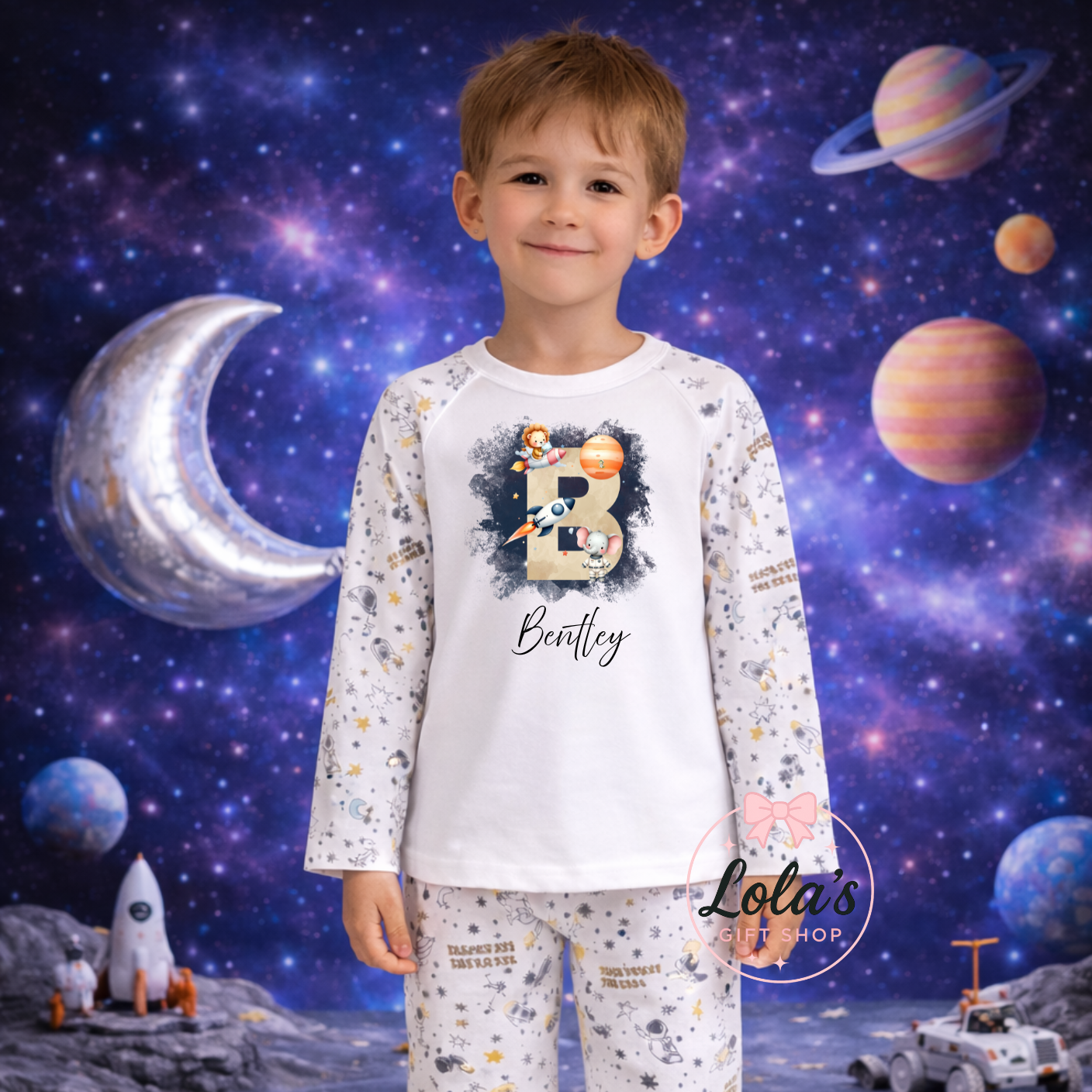 Outta space initial personalised pyjama’s