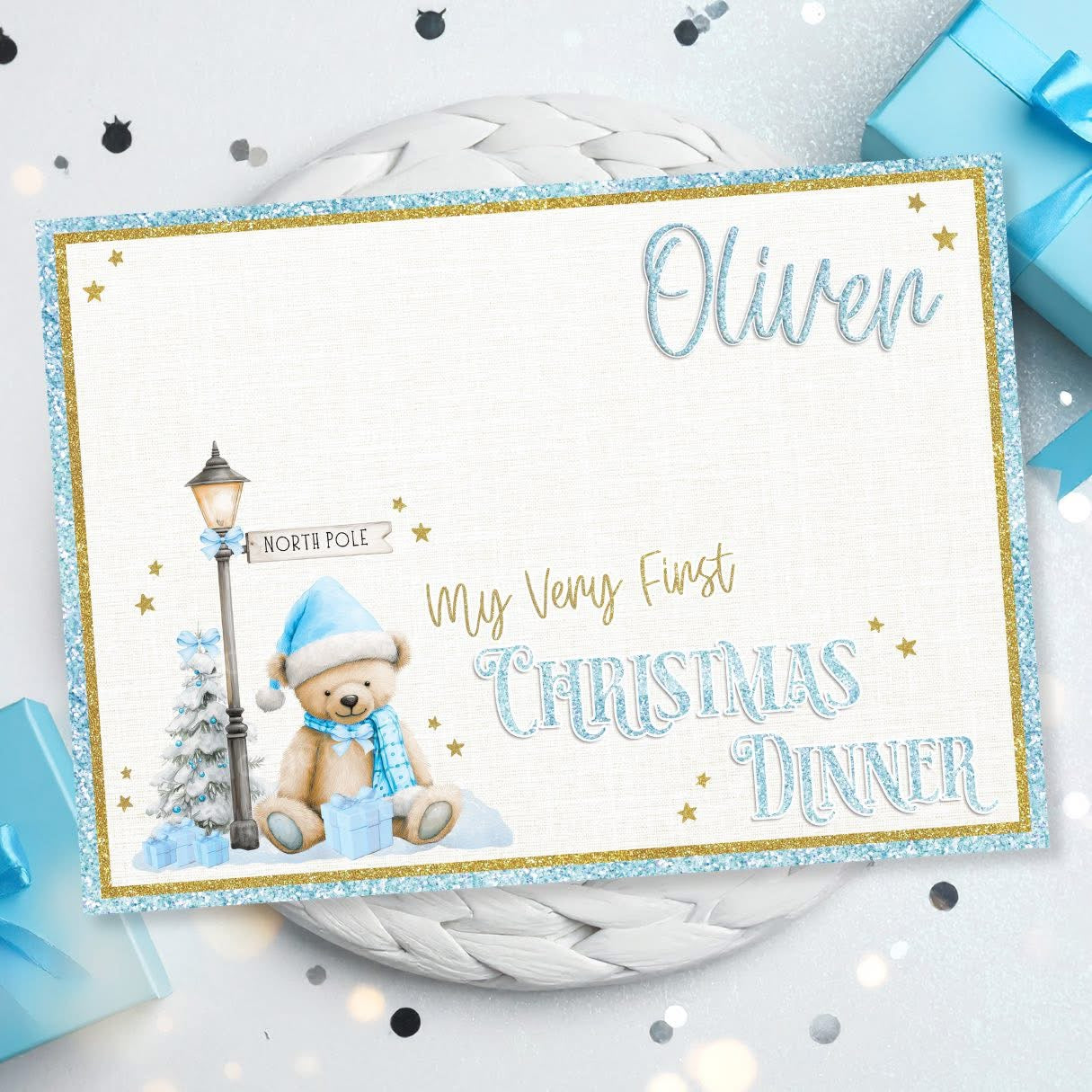 MY FIRST CHRISTMAS  DINNER MAT FAUX LEATHER PLACEMATS
