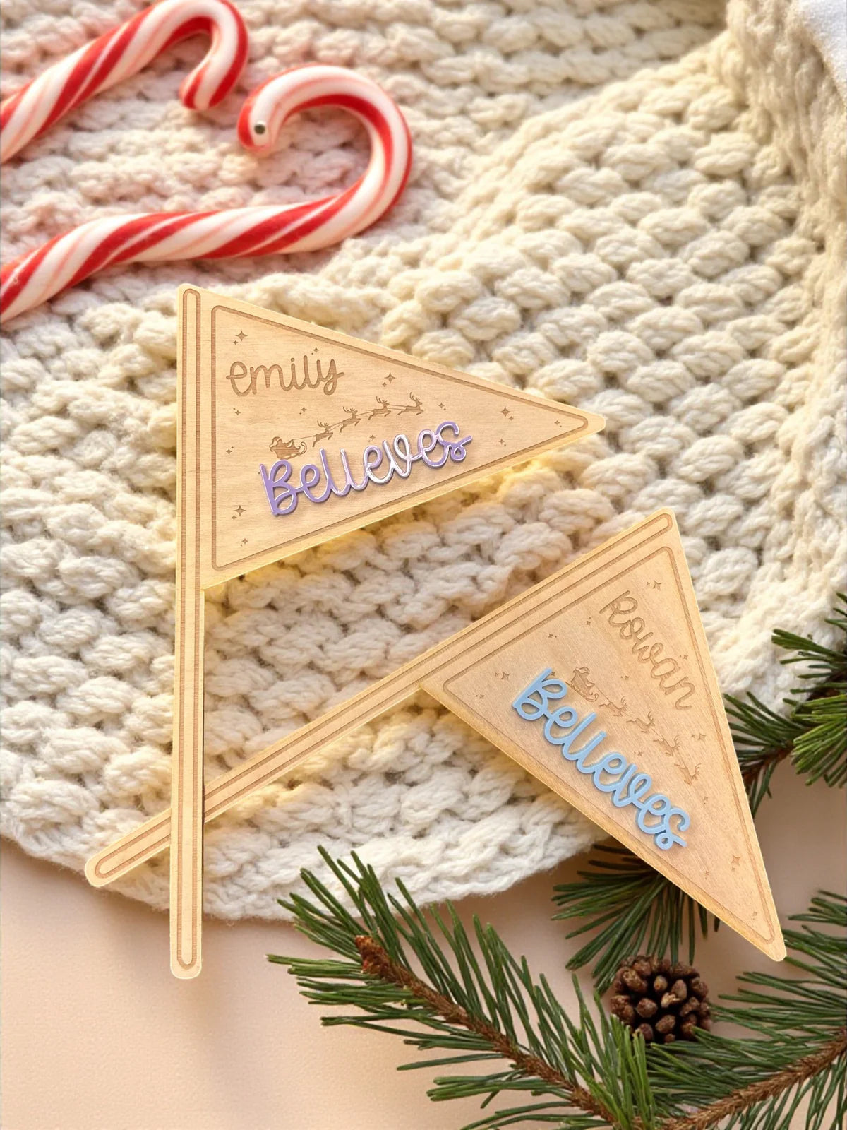 Personalised wooden believes flag