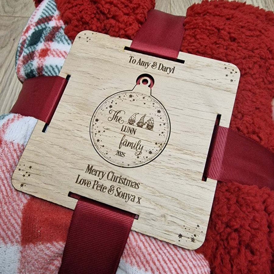Personalised Blanket Gift Tag with Pop Out Bauble Oak