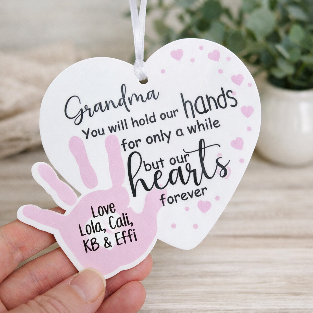 Acrylic personalised hand print hanging keepsake
